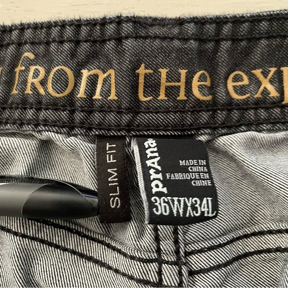 PrAna Mens Pants 36Wx33L Black Pants Stretch Slim Fit Breathe 5 Pocket Logo - Picture 3 of 7